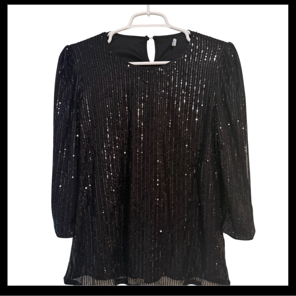 JASAMBAC Black Sequin Blouse – Women’s Size Medium